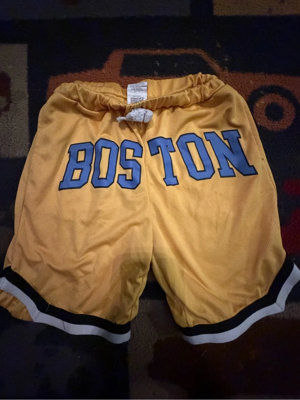SHEIN Yellow 'BOSTON' Mesh Athletic Shorts with Blue Lettering
